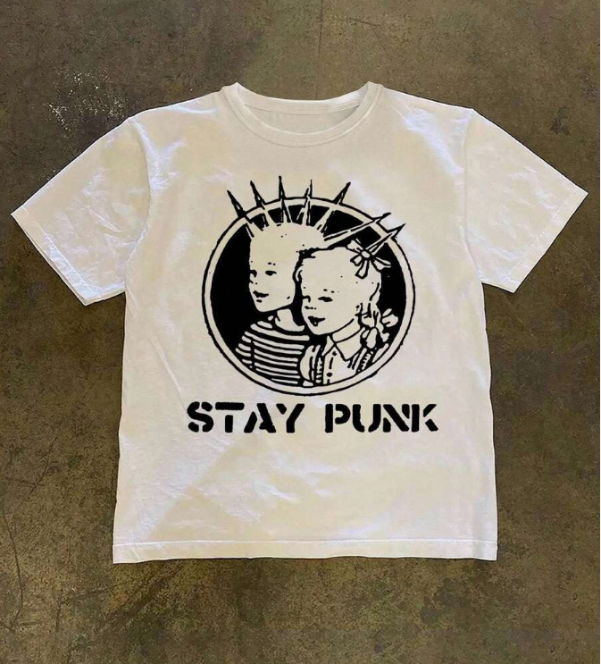Stay Punk Vintage Letter & Cartoon Print T-Shirt, Casual Street Style Loose Fit Crew Neck T-Shirt For Men, Summer